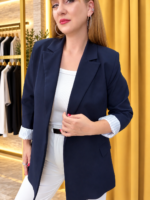 Çizgili Astarlı Blazer Ceket Lacivert - Görsel 3