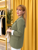 Çizgili Astarlı Yeşil Blazer Ceket - Görsel 2