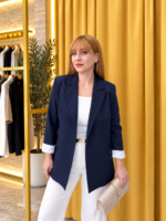 Çizgili Astarlı Blazer Ceket Lacivert