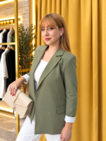 Çizgili Astarlı Yeşil Blazer Ceket - Görsel 3