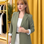 Çizgili Astarlı Yeşil Blazer Ceket