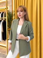 Çizgili Astarlı Yeşil Blazer Ceket