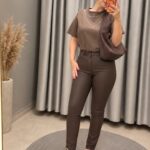 Likralı kahve mumlu jean