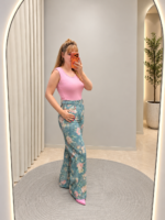 Çiçek desenli denim pantolon - Görsel 2