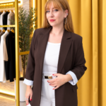 Çizgili Astarlı Kahve Blazer