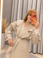 Uzun model Trençkot Bej - Görsel 4