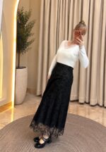 Yırtmaçlı Dantel Etek - Görsel 3