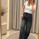 Taşlı tencel denim pantolon