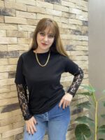 Kolları dantelli Siyah tshirt - Görsel 2