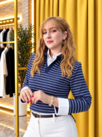 Poplin detaylı çizgili bluz lacivert - Görsel 5